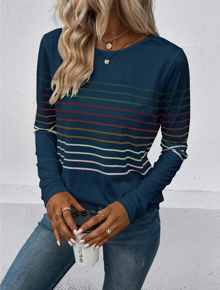 Women's Striped Round Neck Long Sleeve Casual Top