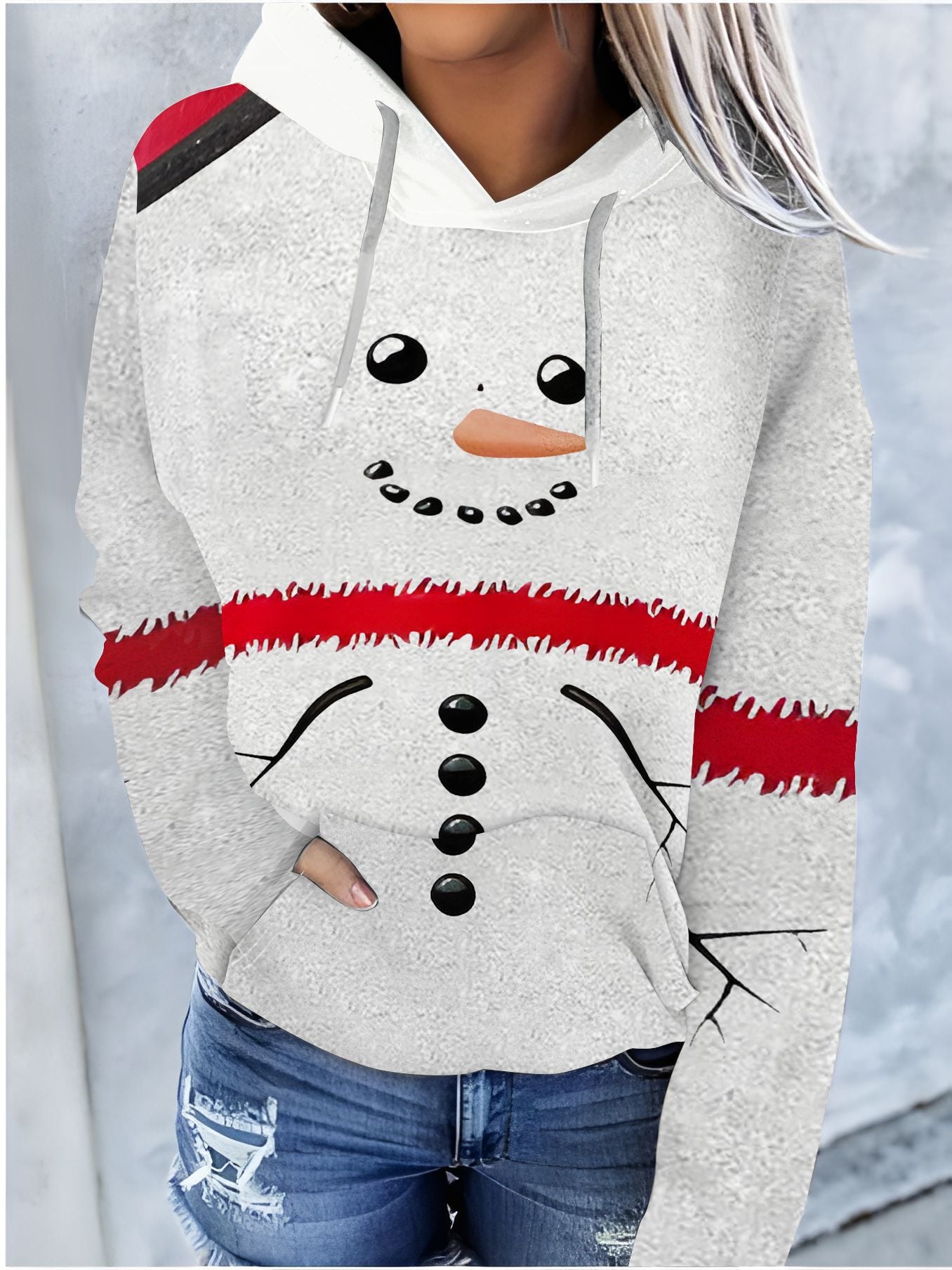 Festive Christmas Print Drawstring Hoodie