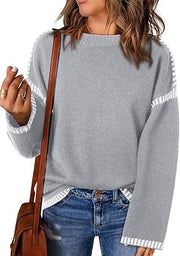 Women's Cozy Loose Long Sleeve Round Neck Pullover Sweater