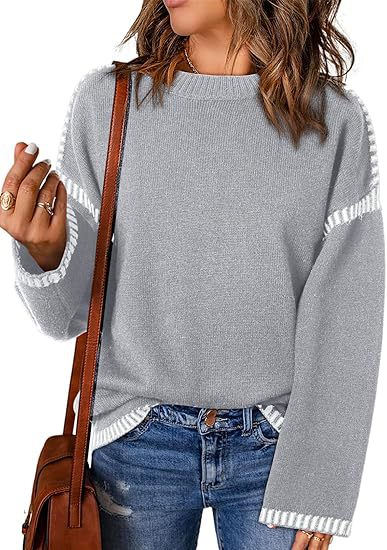Women's Cozy Loose Long Sleeve Round Neck Pullover Sweater