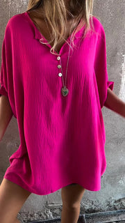 Casual Solid Color Collarless Button-Up Shirt