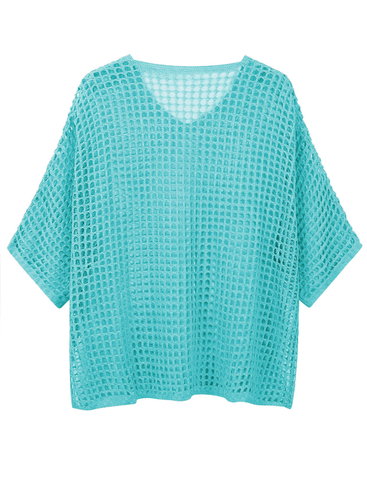 V Neck Hollow Out Knit Tunic Top Batwing Half Sleeve Loose Mesh Cover Up
