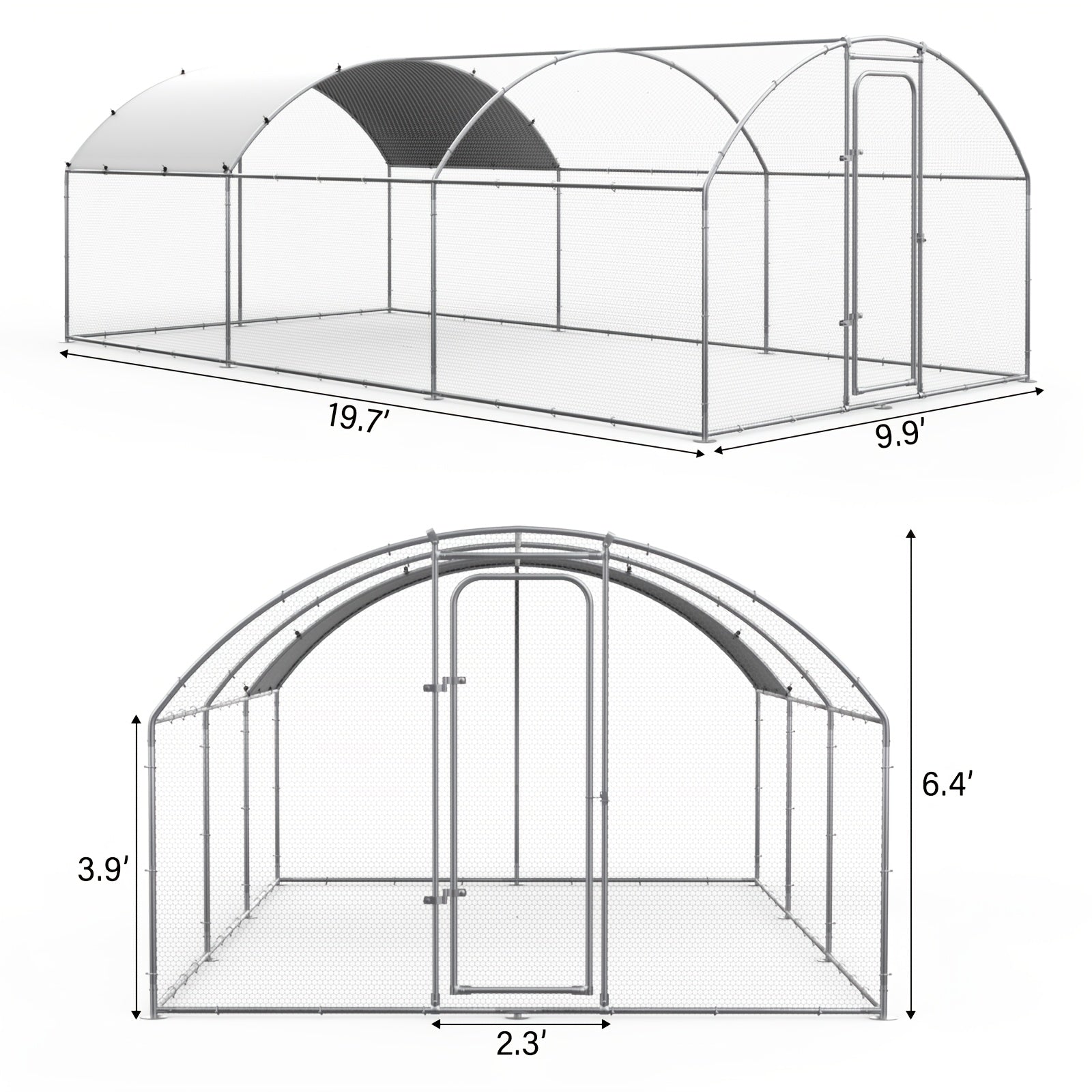 Large Metal Chicken Coop Upgrade with Tri-Support Wire Mesh Run and UV-Blocking Cover