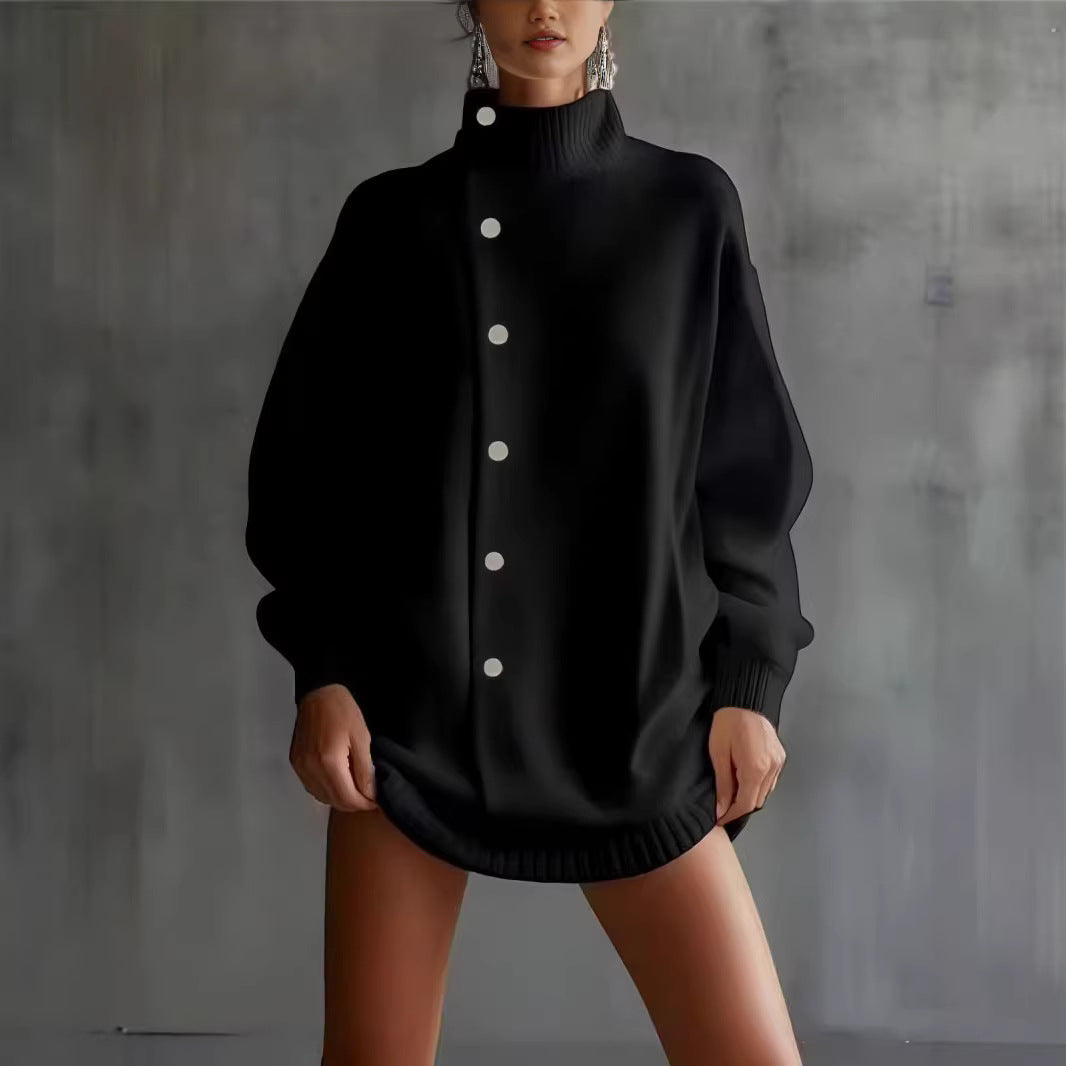 Womens Turtleneck Sweater Cardigan Knitted Outerwear for Fallwinter
