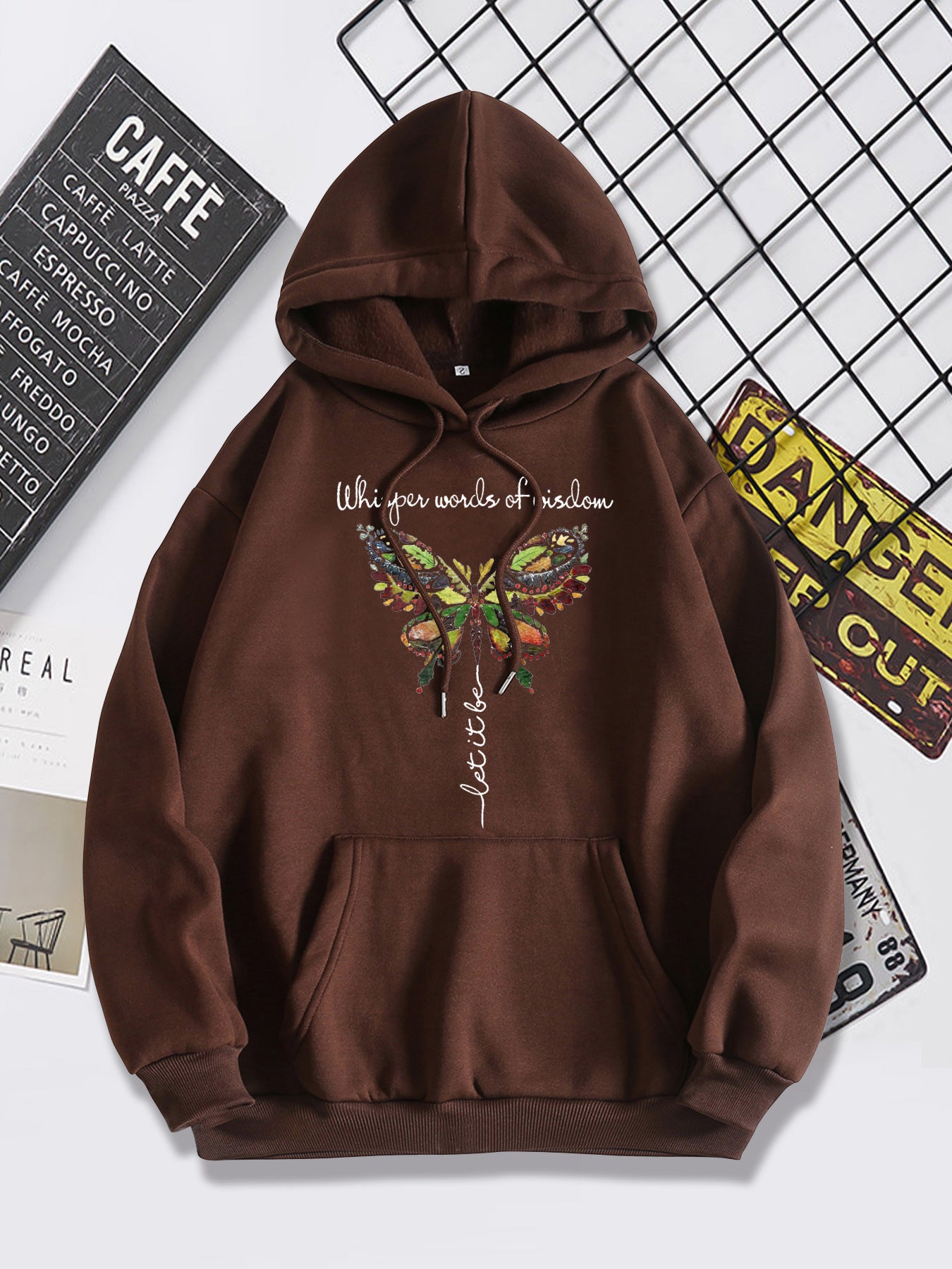 Cozy Butterfly Print Brushed Oversized Hoodie