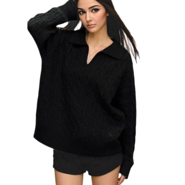 Lapel Twisted Pullover Sweater for Women