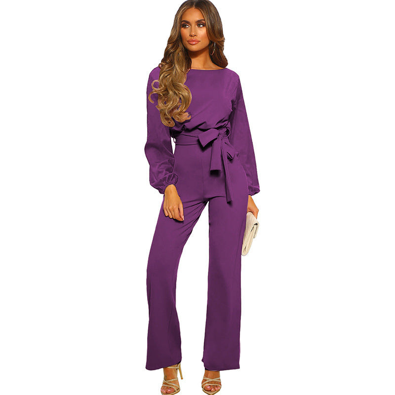 Women's Tailored Lace-Up Long Sleeve Jumpsuit
