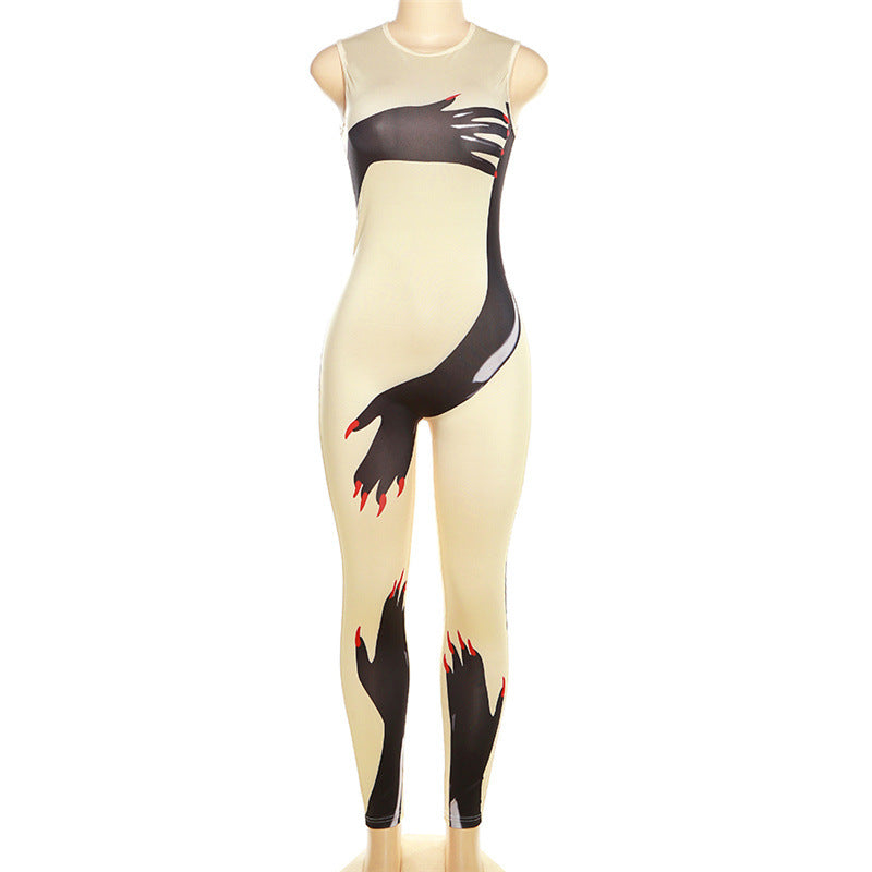 Women's Casual Print Slim-Fit Hip-Lifting Jumpsuit