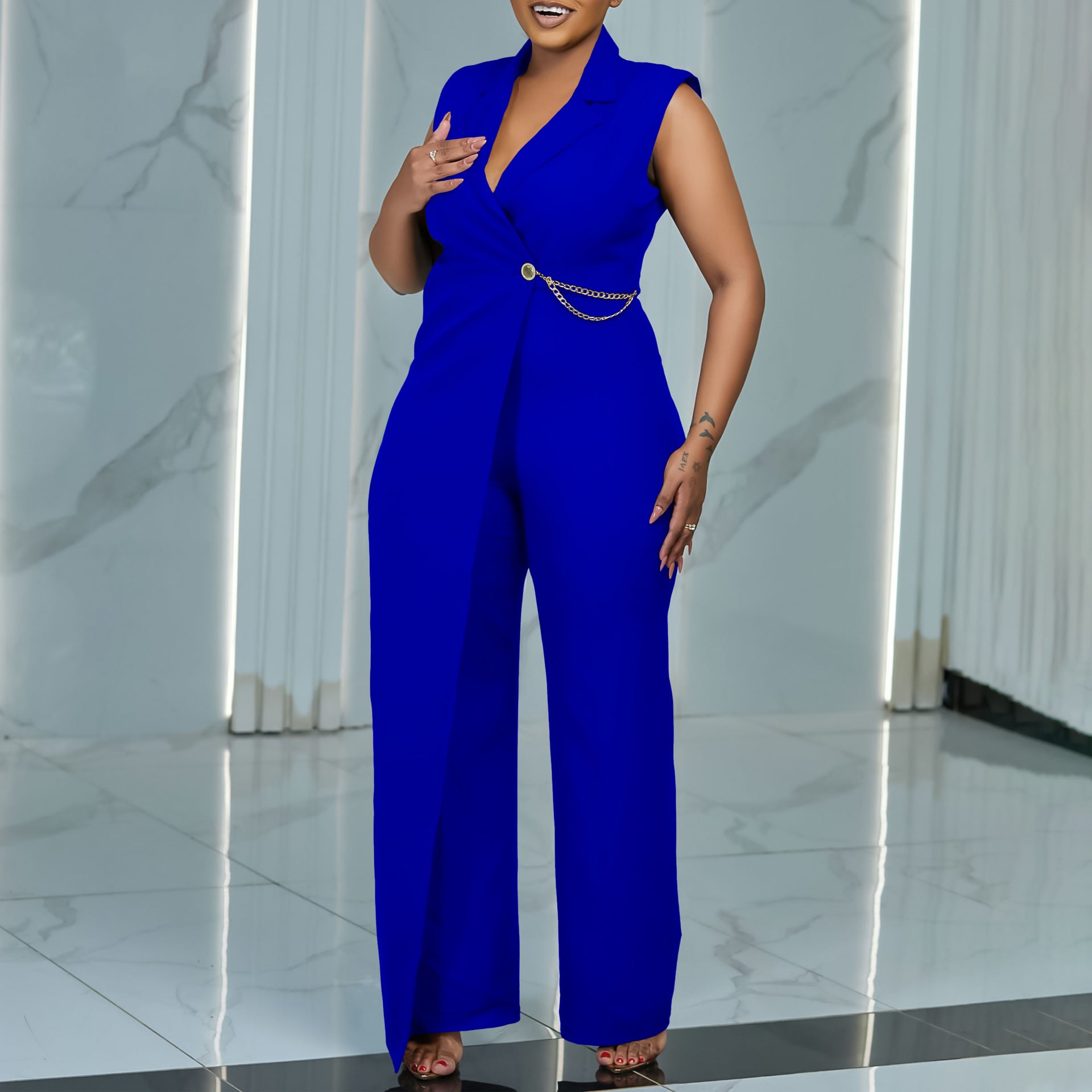 Sleeveless Blazer-collar Jumpsuit Chic And Stylish