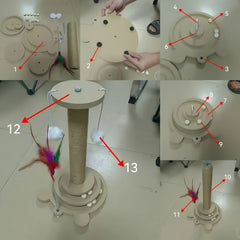 Interactive cat scratching tower with jute and ball track for self-entertainment