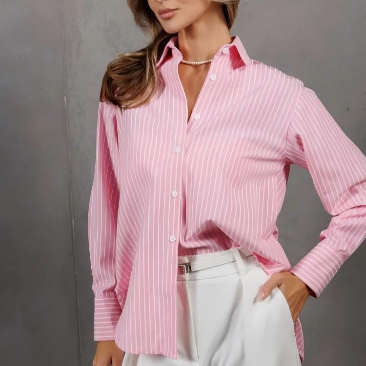 Womens Loose-fitting Plus-size Striped Shirt