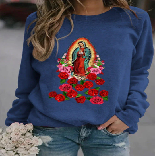 Women's Printed Loose Round Neck Long Sleeve Sweater