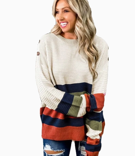 Women's Contrast Half-Turtleneck Knit Sweater