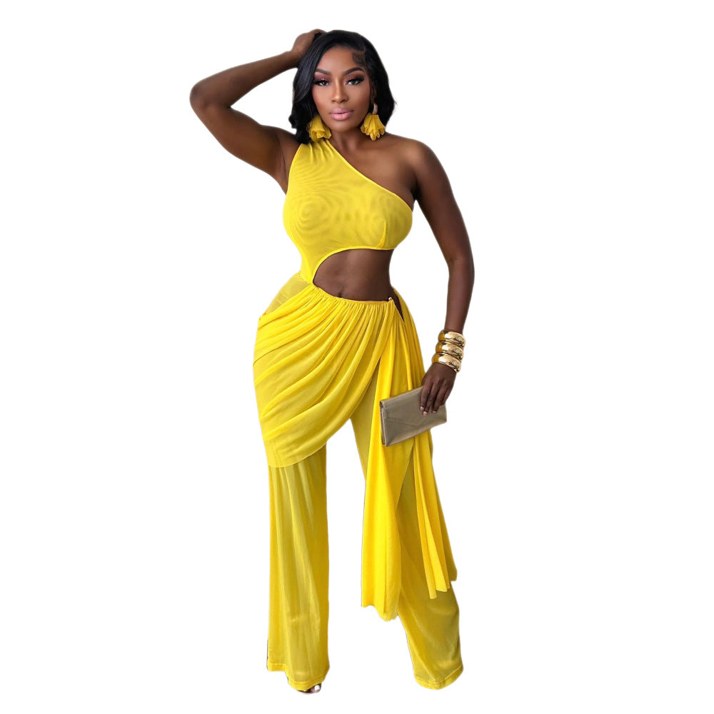 Women's Chic Off-Shoulder Slim-Fit Mesh Jumpsuit