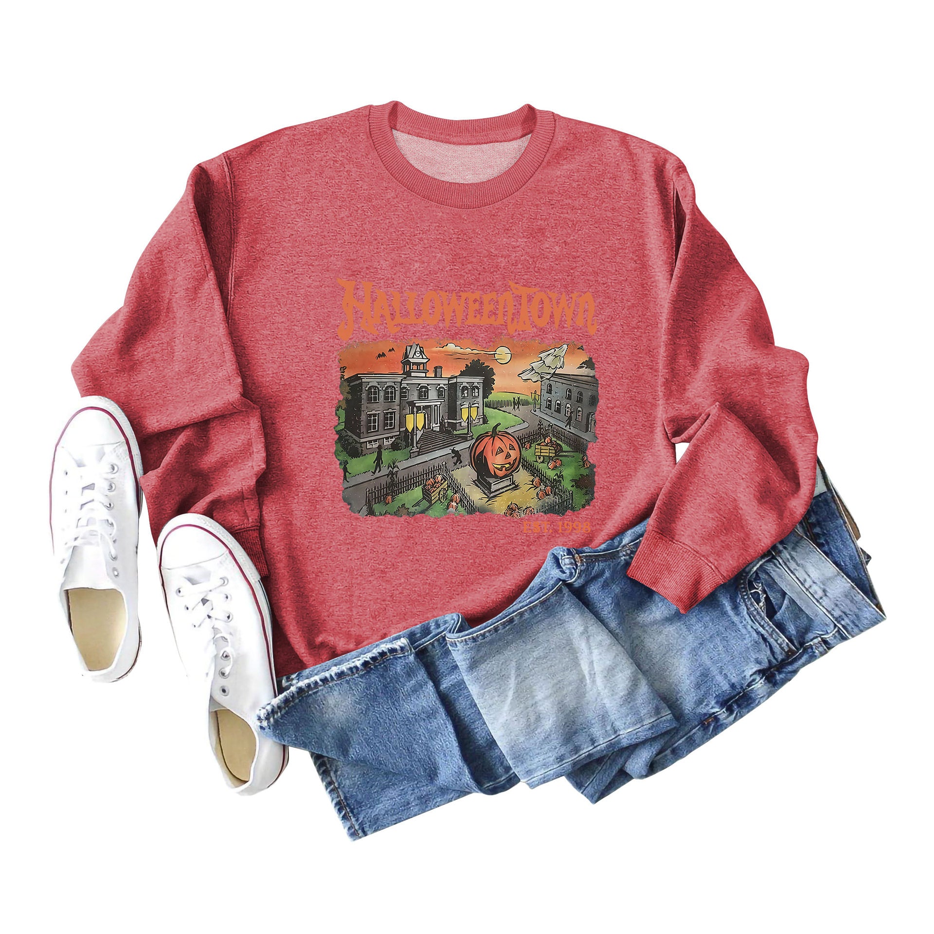 Cozy Halloweentown Printed Oversized Sweater