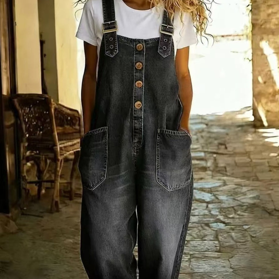 Plus Size Denim Romper with Drawstring Waist