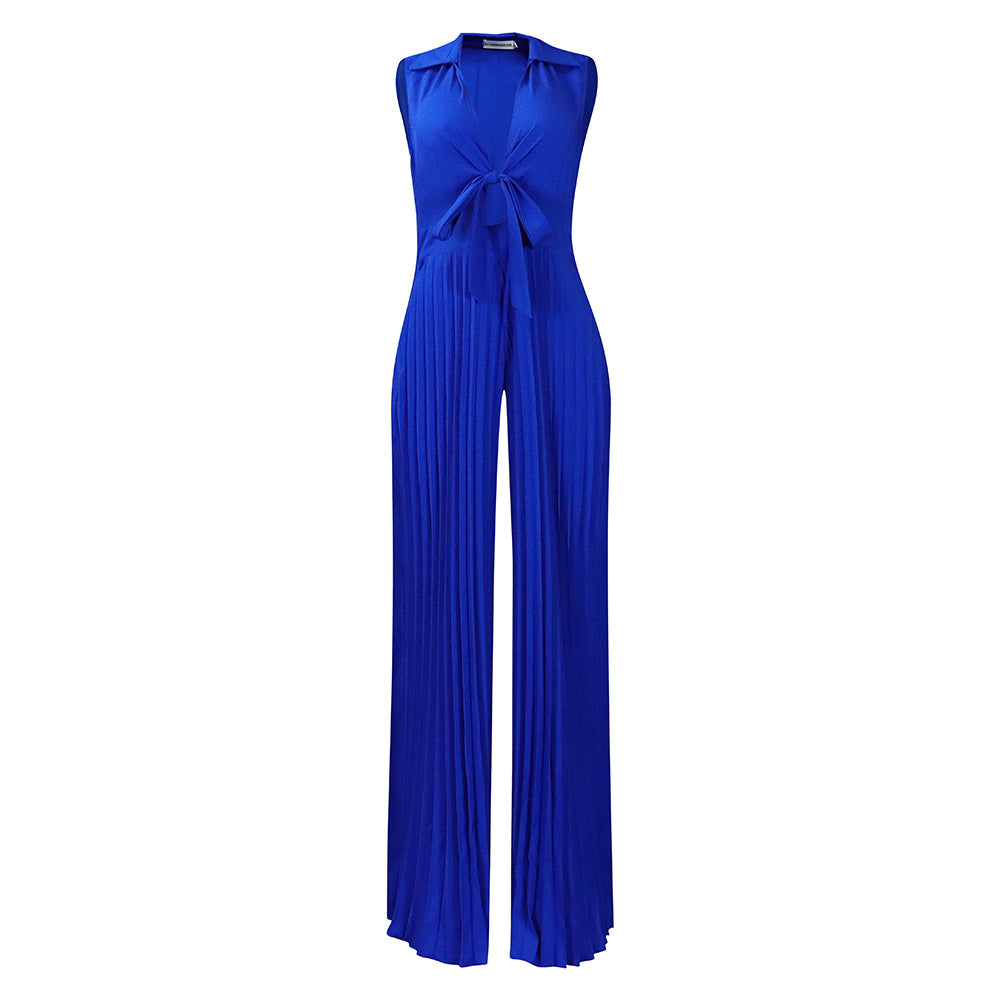 Women's V-Neck Sleeveless Wide-Leg Printed Jumpsuit
