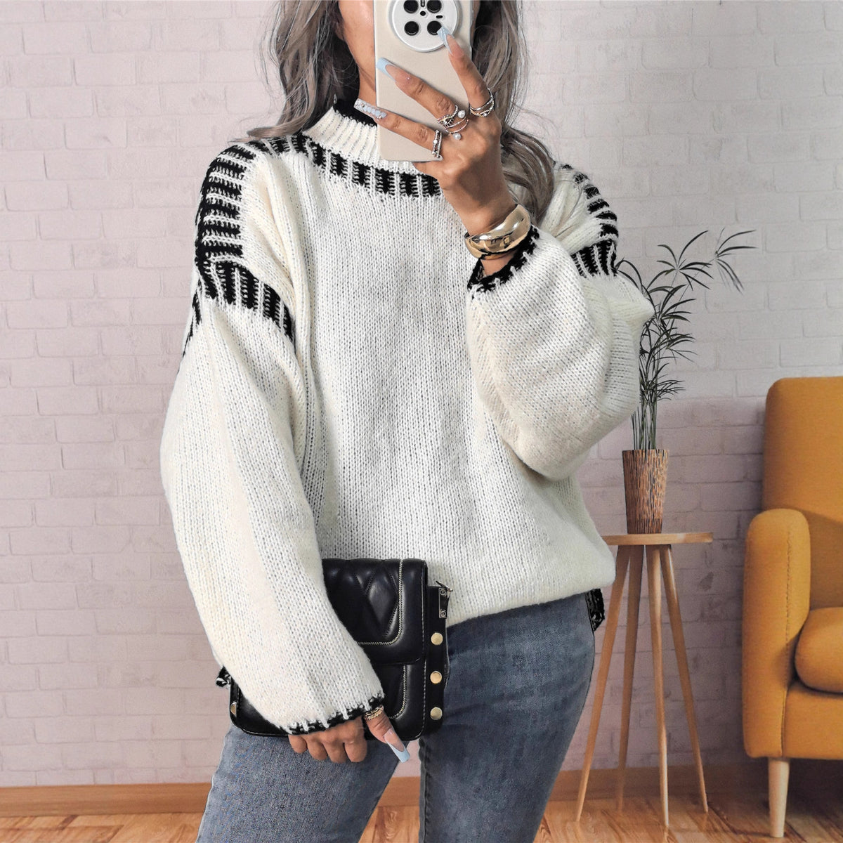 Leisure Pullover Half Turtleneck Knitted Sweater for Women