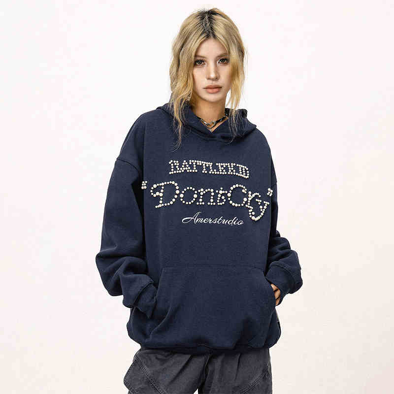 Women's Pearl Hooded Loose Autumn Winter Sweater Jacket