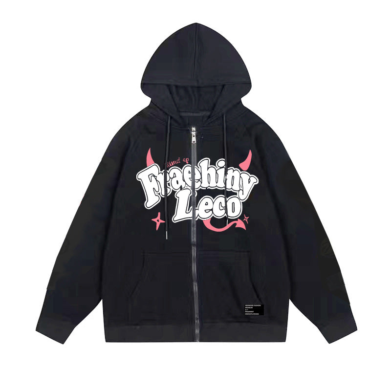 Women's Printed Zip-Up Hooded Cardigan Sweater Coat
