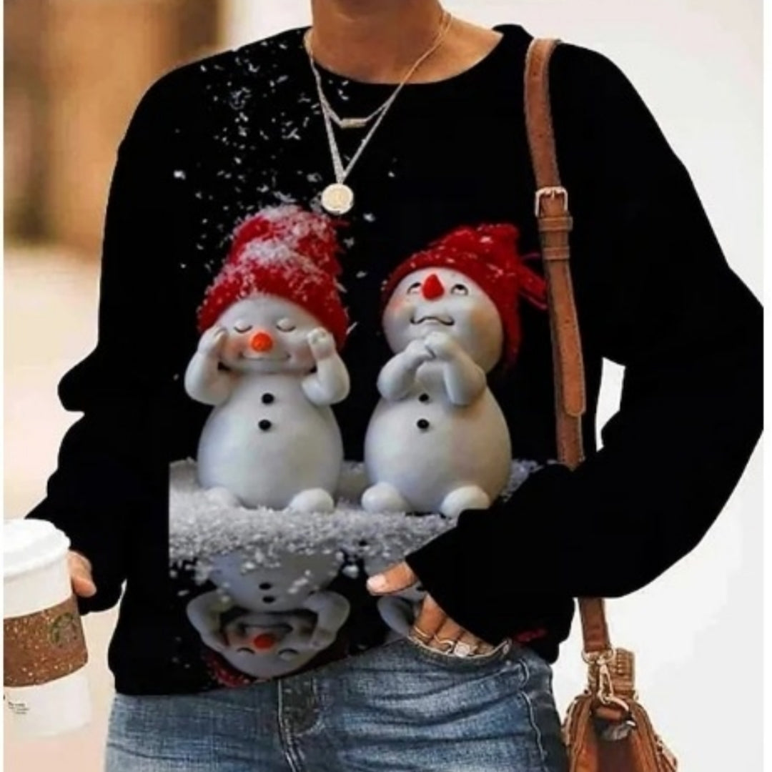 Festive Plus Size Christmas Print Long Sleeve Sweater