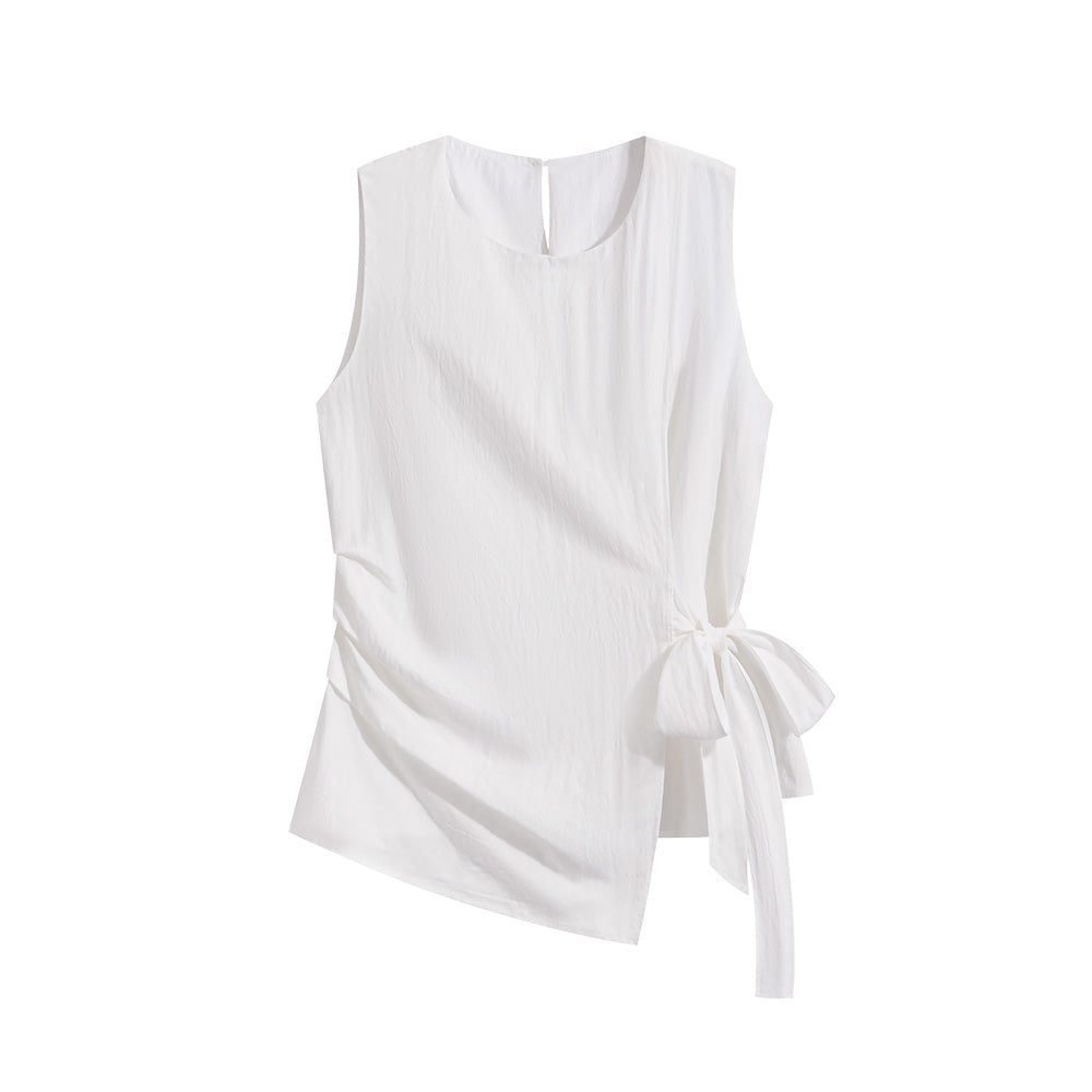 Women's Lace-up Sleeveless Shirt Irregular Cinched Top