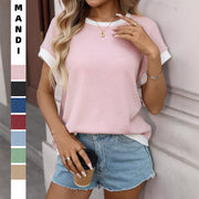 Loose-Fit Color-Block Crew Neck T-Shirt – Trendy Short Sleeve