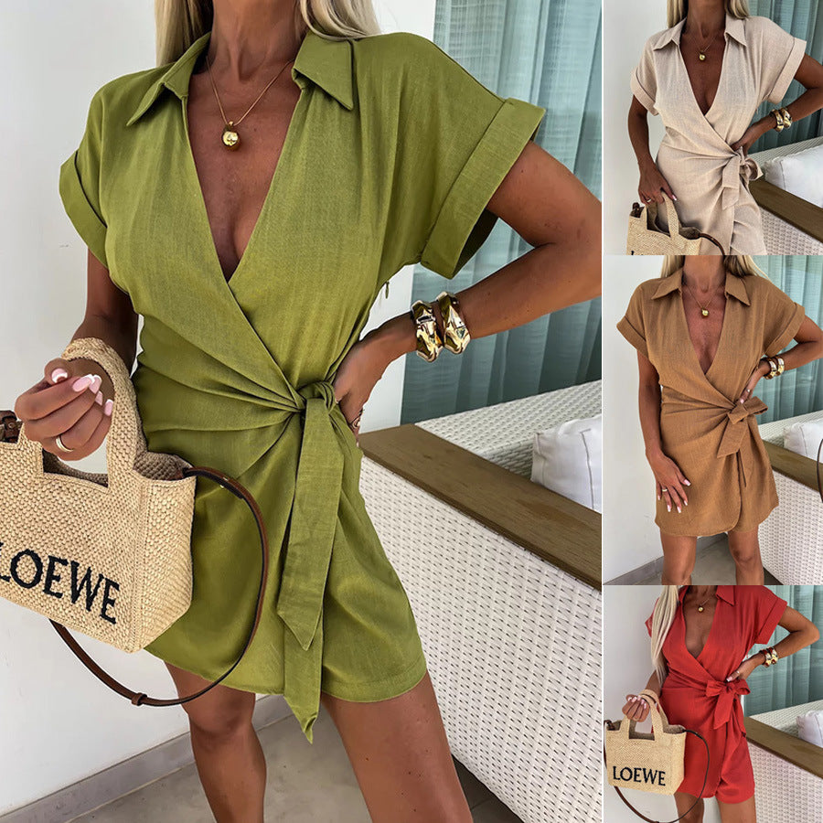 Casual Lace-Up Vacation Romper