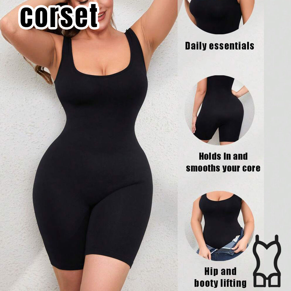 Women's Wide Strap Body Shaper Bodysuit - Tummy Control & Butt Lifter Shapewear With Push-Up Bust Support, Waist Cincher Corset For Postpartum Recovery & Firming
