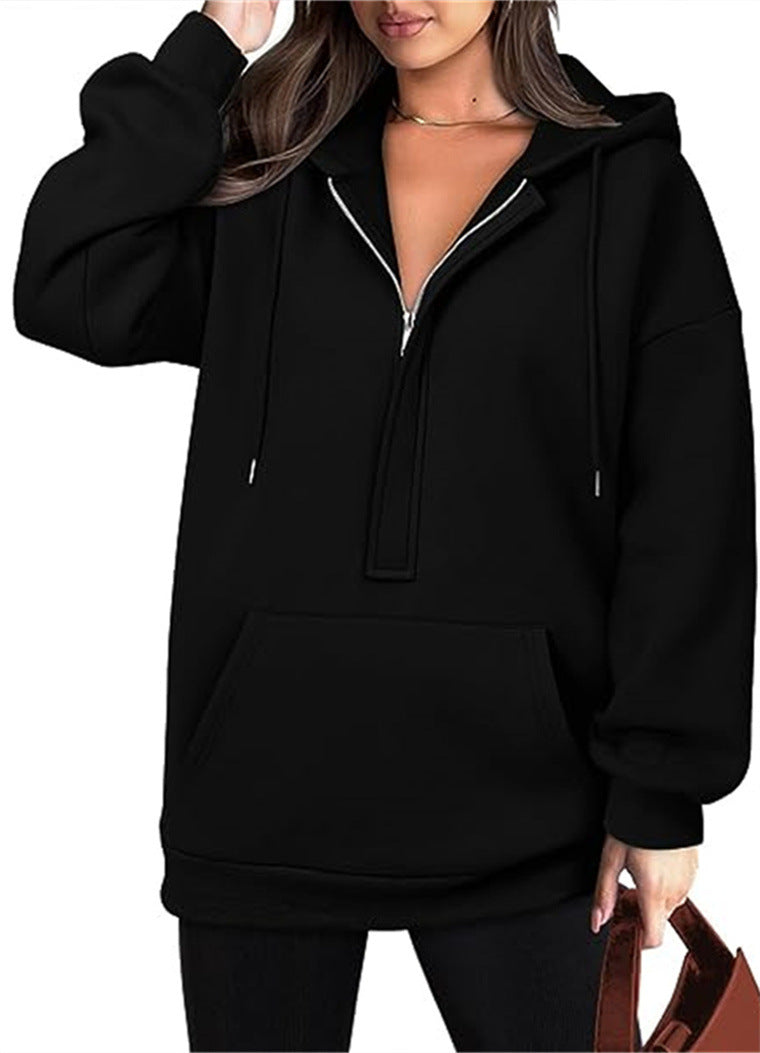Women's Cozy Solid Color Loose Pullover Hoodie