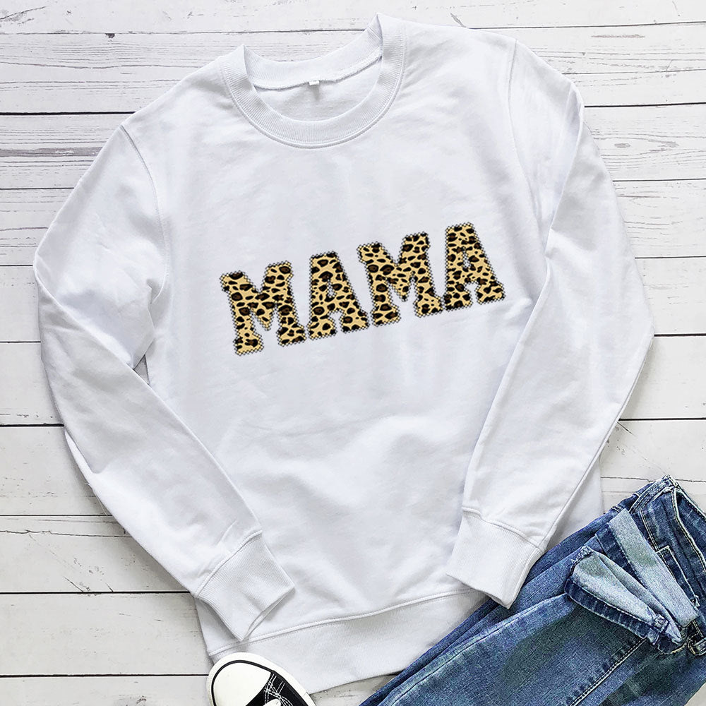 Leopard Print Mom Sweatshirt Casual Crewneck