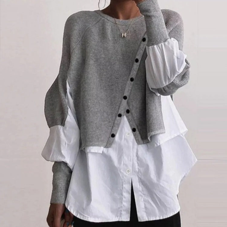 Autumn and Winter Pullover Women's Stitching Shirt Fake Two-piece Fashion