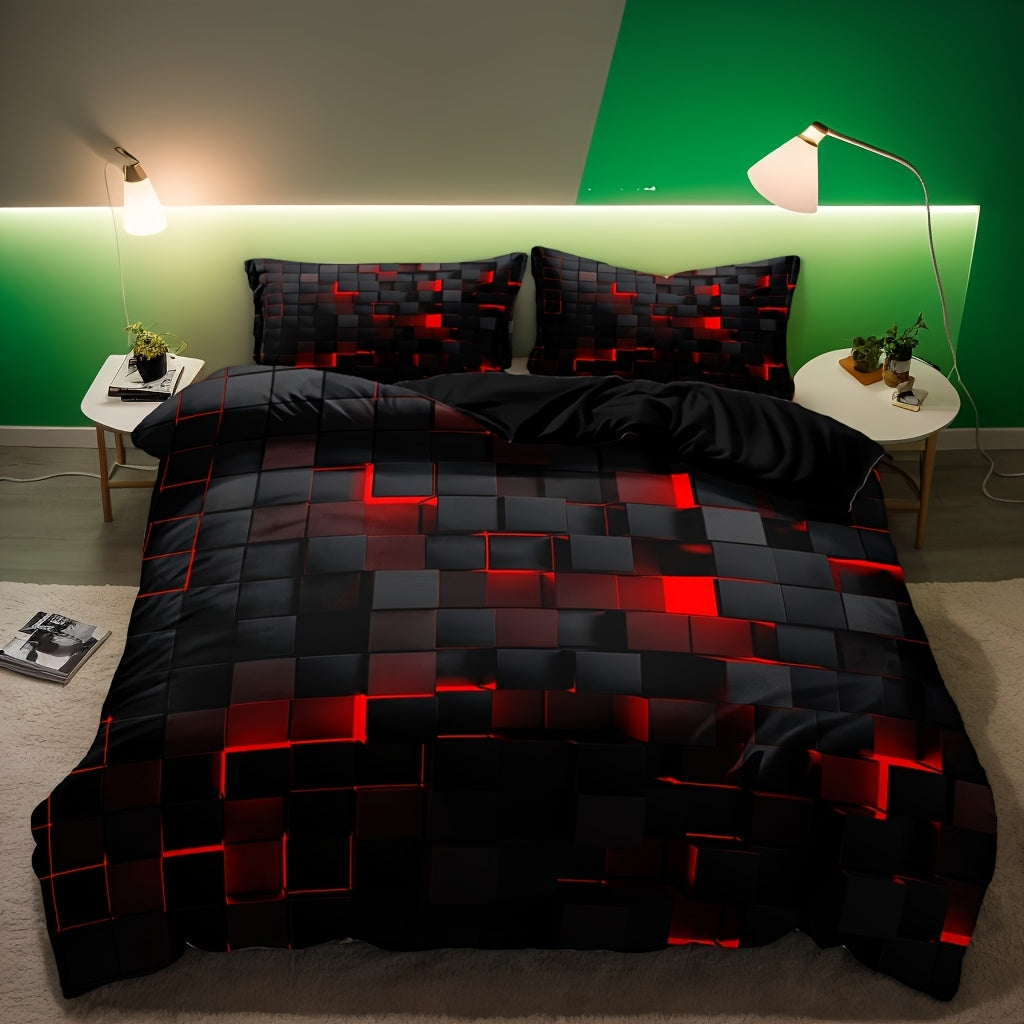 Modern Geometric Cube Design Duvet Cover Set Soft Brushed Breathable Zip Closure