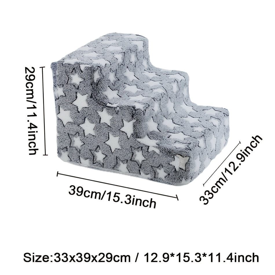 3-step Dog Stairs 3-step Dog Stairs For Small & Medium Dogs - Non-slip Removable Pet Steps With Soft Sponge Material, Cartoon Design & Star Pattern, Durable Pet Bed For Indoor/outdoor Use, Easy To