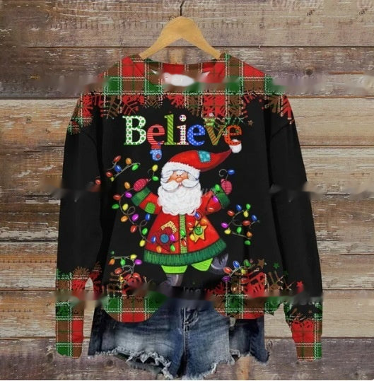 Women's Festive Holiday Print Crewneck Christmas Sweater