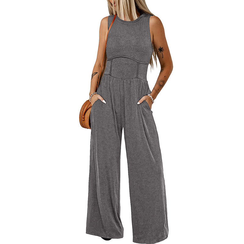 Women's Casual Wide-Leg Sleeveless Jumpsuit