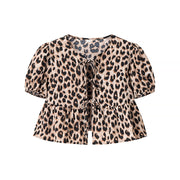 Leopard Print Bubble Sleeve Top – Trendy Short‑Sleeve Cardigan