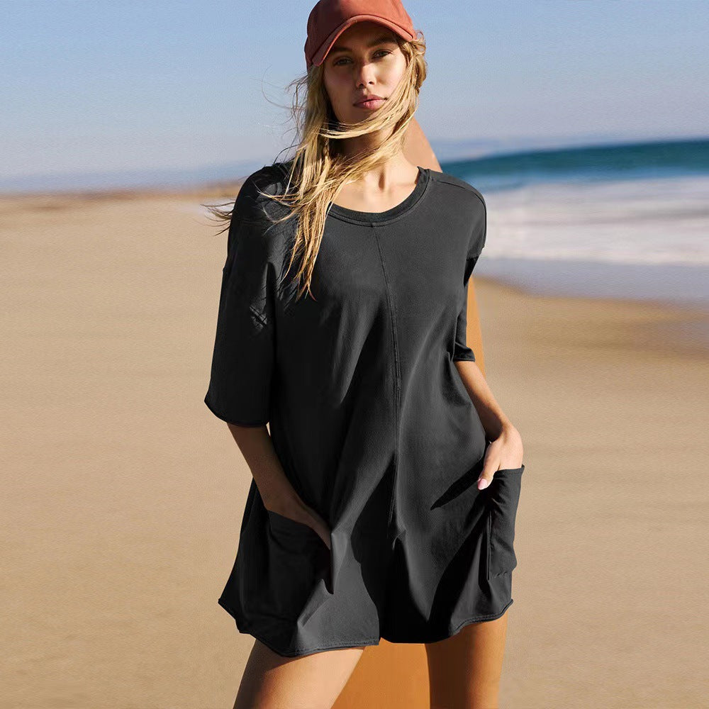 Women's Casual Backless Short Jumpsuit with Pockets