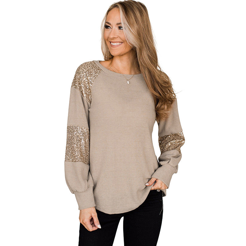 Women's Sequin Crewneck Long Sleeve Pullover Sweatshirt