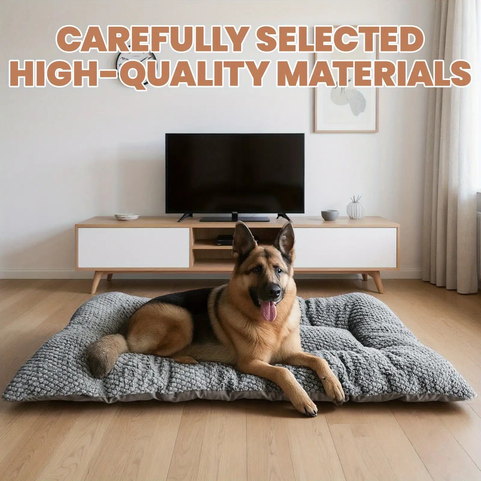 Extra Large Plush Dog Cat Mattress Sofa - Thickened Ultra-Soft Polyester Fiber With Headrest & Raised Edges, Rectangular Design For Small, Medium & Large Pets, Grey Striped Pattern, No Assembly Req...