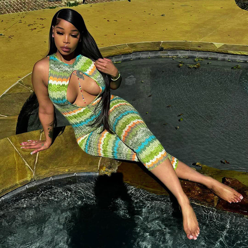 Women's Printed Backless Bodycon Jumpsuit