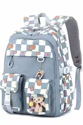 Checked school backpack with waterproof fabric