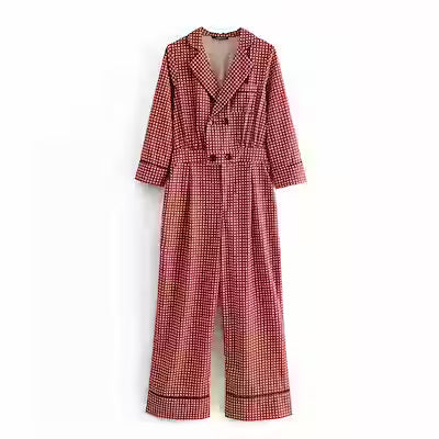Chic Printed Double-Breasted Western Jumpsuit