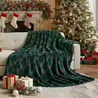 3D Embroidered Christmas Plush Blanket with Festive Holiday Pattern