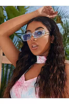 Blue Transparent Oversized Sunglasses with UV400 Protection