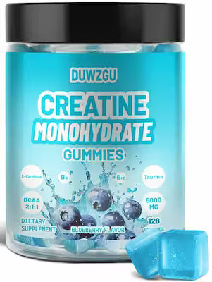 Creatine Jelly Tablets - Raspberry, Blueberry, Strawberry Chewable Supplements with B12, Taurine & Creatine Monohydrate for Energy & Muscle Support