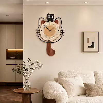 Cute Cat Wall Clock for Bedroom