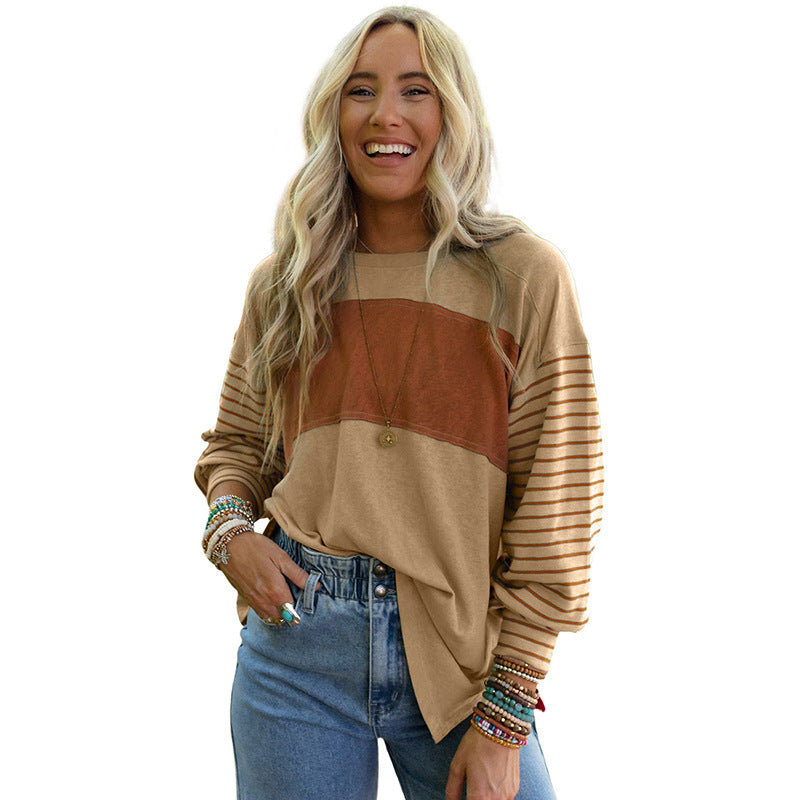 Women's Colorblock Striped Casual Long-Sleeve Hoodie