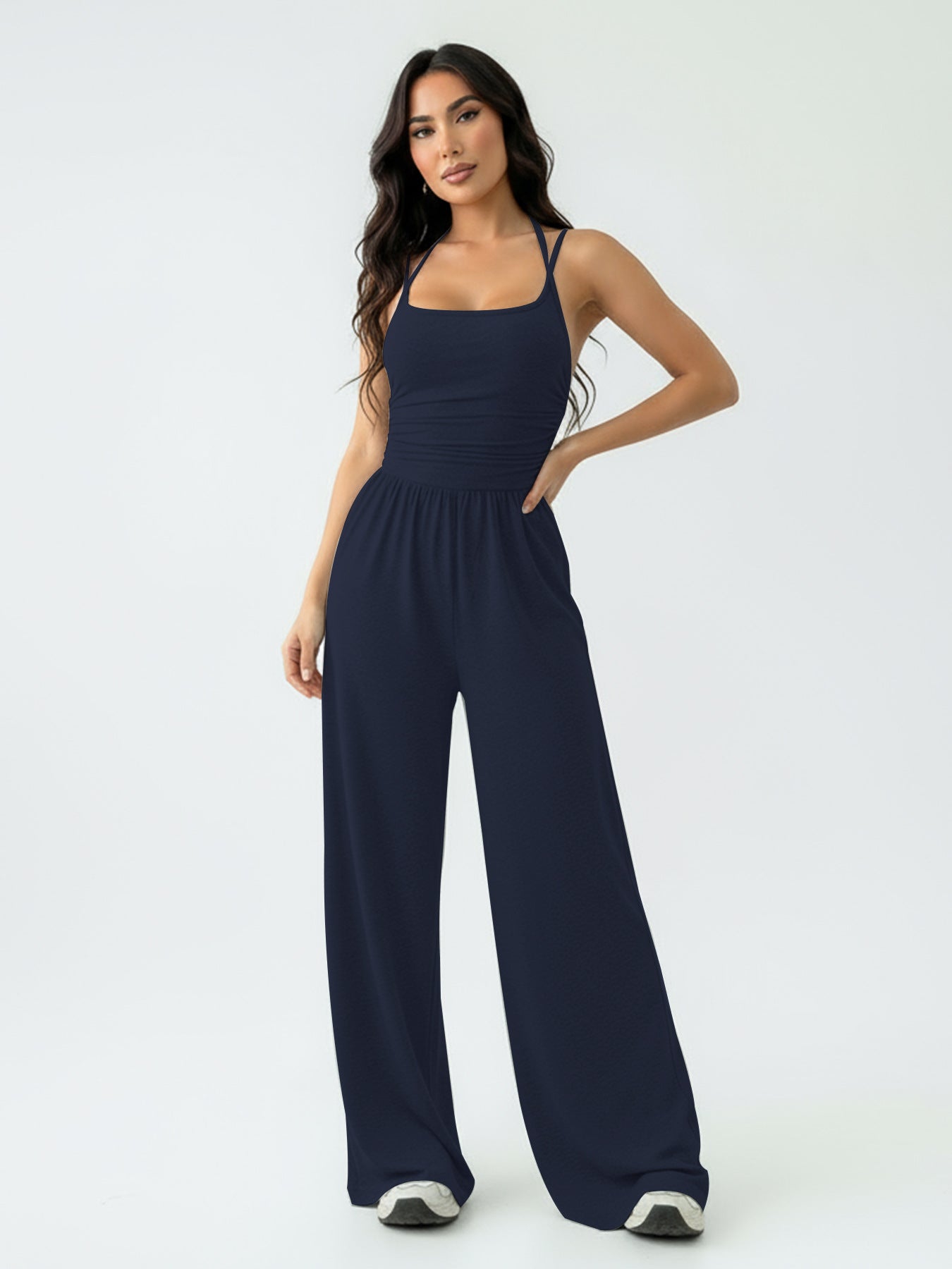 Strap Waist-Cinching Wide-Leg Jumpsuit For Women