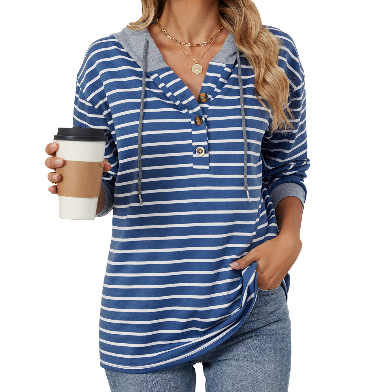 Women's Color Block Striped Hooded Loose Sweatshirt